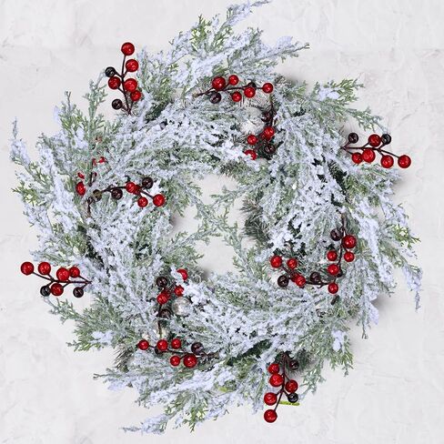 Winlyn 6 Pcs Snowy Artificial Cedar Picks with Red Berries Frosted Faux Cedar Sprays Christmas Cedar Greenery Branches Stems for Christmas Tree Wreath Floral Arrangement Vase Winter Holiday Décor in Saudi Arabia