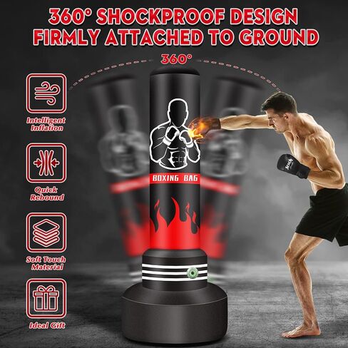 Upgrated Standing Punching Bag for Adults with Automatic Built-in Air Pump, 71'' Heavy Bag Boxing Equipment with 12OZ Gloves Kicking Bag for Training MMA Muay Thai Fitness Kickboxing Home Gym in Saudi Arabia
