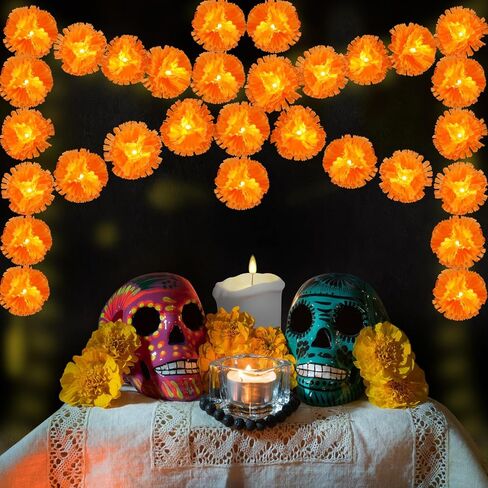سلسلة أضواء القطيفة بطول 10 أقدام، مع 30 زهرة قطيفة صناعية LED ليوم ديوالي ديبافالي ليوم الموتى الهندي لديكور المنزل لحفلات الزفاف في الهالوين، تعمل بالبطارية (غير متضمنة) in Kuwait