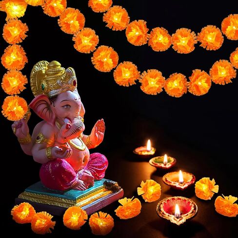 سلسلة أضواء القطيفة بطول 10 أقدام، مع 30 زهرة قطيفة صناعية LED ليوم ديوالي ديبافالي ليوم الموتى الهندي لديكور المنزل لحفلات الزفاف في الهالوين، تعمل بالبطارية (غير متضمنة) in Kuwait