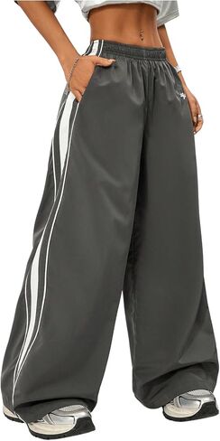 GORGLITTER Women's Y2k Track Pants Contrasting Trim High Waist Baggy Wide Leg Parachute Pants in Saudi Arabia