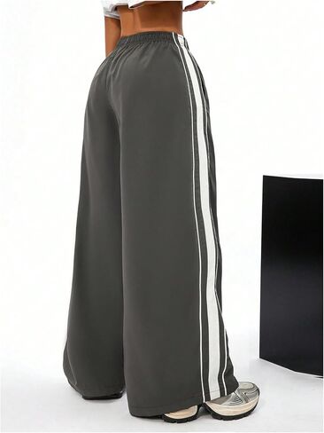 GORGLITTER Women's Y2k Track Pants Contrasting Trim High Waist Baggy Wide Leg Parachute Pants in Saudi Arabia