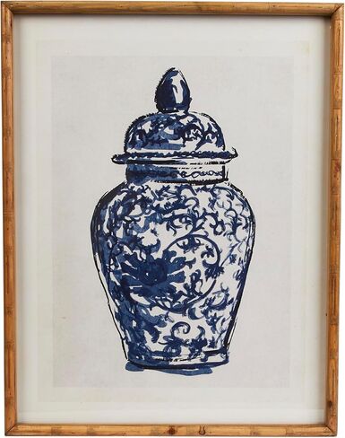 Creative Co-Op Wood Framed Ginger Jar Wall Art with Glass Cover, Multicolor, Set of 2 in Saudi Arabia