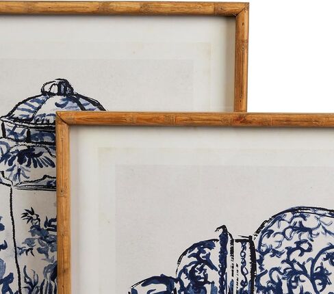 Creative Co-Op Wood Framed Ginger Jar Wall Art with Glass Cover, Multicolor, Set of 2 in Saudi Arabia