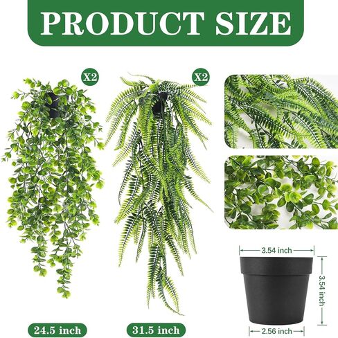 Der Rose 2 Pack Fake Hanging Plants Artificial Decor Faux Plants Indoor in Black Pots for Home Bedroom Living Room Decor in Saudi Arabia