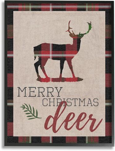 لوحة فنية جدارية مؤطرة باللون الأسود من Stupell Industries Merry Christmas Deer، مقاس 11 × 14، متعددة الألوان in Saudi Arabia