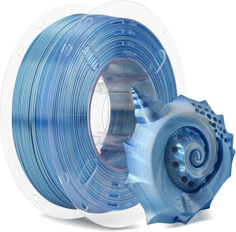 خيوط حرير مزدوجة اللون من FilaBees أزرق فضي، خيوط معدنية لامعة، 2 في 1 خيوط PLA من الحرير المشترك 1.75 مم، تغيير لون خيوط الطابعة ثلاثية الأبعاد 1 كجم (2.2 رطل)، دقة الأبعاد +/- 0.02 مم in Kuwait