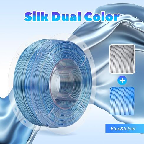 خيوط حرير مزدوجة اللون من FilaBees أزرق فضي، خيوط معدنية لامعة، 2 في 1 خيوط PLA من الحرير المشترك 1.75 مم، تغيير لون خيوط الطابعة ثلاثية الأبعاد 1 كجم (2.2 رطل)، دقة الأبعاد +/- 0.02 مم in Kuwait