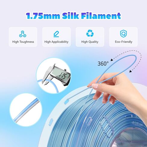 خيوط حرير مزدوجة اللون من FilaBees أزرق فضي، خيوط معدنية لامعة، 2 في 1 خيوط PLA من الحرير المشترك 1.75 مم، تغيير لون خيوط الطابعة ثلاثية الأبعاد 1 كجم (2.2 رطل)، دقة الأبعاد +/- 0.02 مم in Kuwait