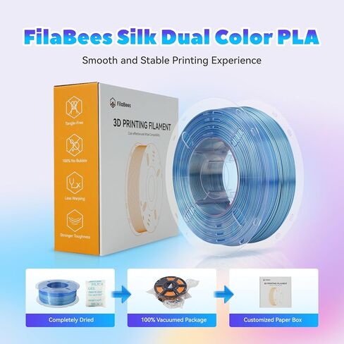خيوط حرير مزدوجة اللون من FilaBees أزرق فضي، خيوط معدنية لامعة، 2 في 1 خيوط PLA من الحرير المشترك 1.75 مم، تغيير لون خيوط الطابعة ثلاثية الأبعاد 1 كجم (2.2 رطل)، دقة الأبعاد +/- 0.02 مم in Kuwait