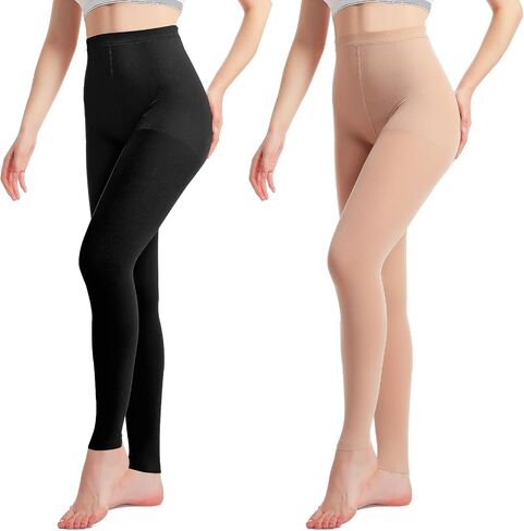 2 Pairs Medical Compression Pantyhose for Men & Women, 20-30mmhg Gradient Support Tights pants, Open Toe High Waist Tights, Graduated Tights for Varicose Veins, Edema, Deep, Vein, Thrombosis , During, Flight in Saudi Arabia