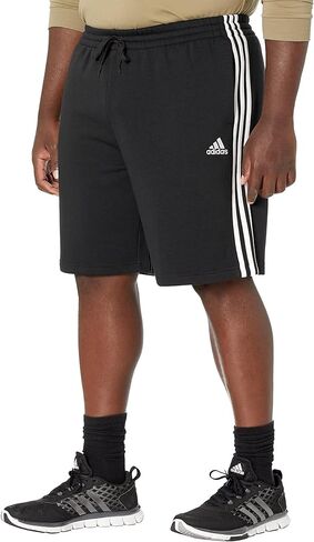 شورت رجالي من adidas مقاس Essentials Fleece 3-Stripes، أسود/أبيض، كبير/طويل in Saudi Arabia