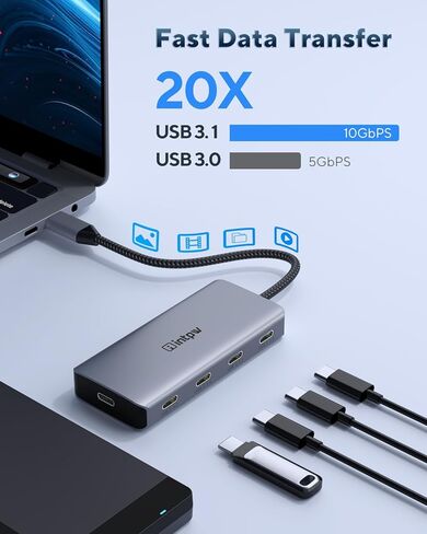 موزع USB C، موزع USB C intpw بسرعة 10 جيجابت في الثانية مع 2 USB A، 2 USB C 3.2 بيانات، منفذ شحن PD 100 وات، محور USB 3.2 مدعوم لأجهزة MacBook Pro/Air M2 M1، iPad، Surface Pro، Dell، HP، Lenovo والمزيد من النوع أجهزة ج in Kuwait