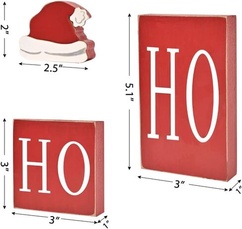 Christmas Decorations, Red HO HO HO Wooden Blocks with Santa's Missing Hat, Christmas Ornaments for Home, Rustic Christmas Decorations for Tiered Tray, Shelf, Tabletop Fireplace in Kuwait