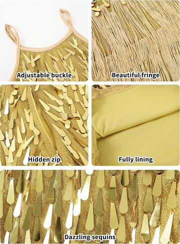 LOLANTA 2Pcs Girls Sequin Fringe Dress, Salsa Cha Cha Tassel Latin Dance Dress & Shorts, Adjustable Spaghetti Strap 5-13 Yrs in Kuwait