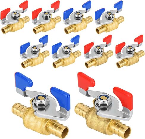 4-PCs PEX Ball Valves, 3/4-Inch Barb Crimp Water Shut Off Valve with Butterfly Handle, ASTM F1807, Blue & Red in Kuwait