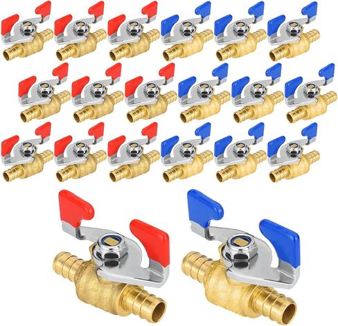 4-PCs PEX Ball Valves, 3/4-Inch Barb Crimp Water Shut Off Valve with Butterfly Handle, ASTM F1807, Blue & Red in Kuwait