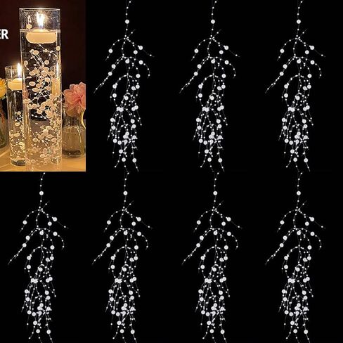 24 قطعة من سلسلة اللؤلؤ لقطع الشموع العائمة، ديكور حشو مزهرية اللؤلؤ لقطع مركزية الزفاف (أبيض) in Kuwait
