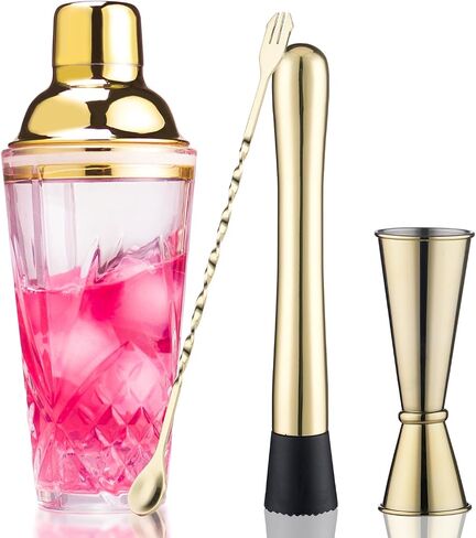 Cocktail Shaker Set - Glass Mixed Drink Shakers Cocktail Set, Martini Shaker with Strainer for Bars, Whiskey, Cocktails (Gold Set) in Saudi Arabia