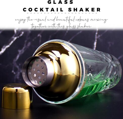 Cocktail Shaker Set - Glass Mixed Drink Shakers Cocktail Set, Martini Shaker with Strainer for Bars, Whiskey, Cocktails (Gold Set) in Saudi Arabia