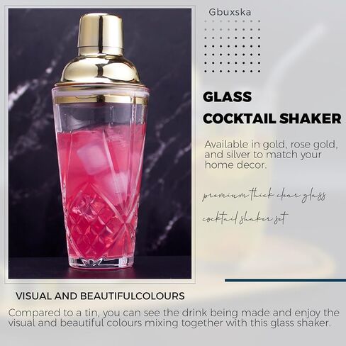 Cocktail Shaker Set - Glass Mixed Drink Shakers Cocktail Set, Martini Shaker with Strainer for Bars, Whiskey, Cocktails (Gold Set) in Saudi Arabia