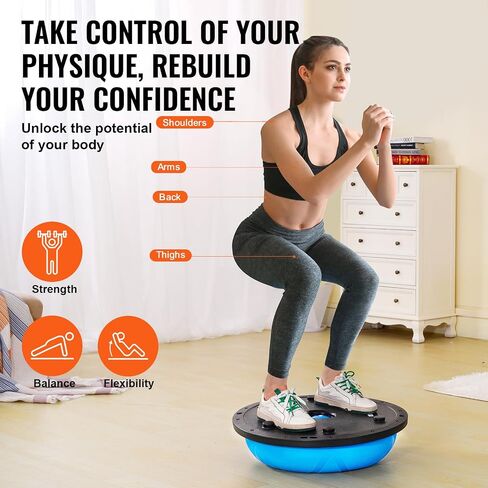 VEVOR Half Exercise Ball Trainer, 23 inch Balance Ball Trainer, 660lbs Capacity Stability Ball, Yoga Ball with Resistance Bands & Foot Pump, Strength Fitness Ball for Home Gym, Full Body Workout, Gray in Kuwait
