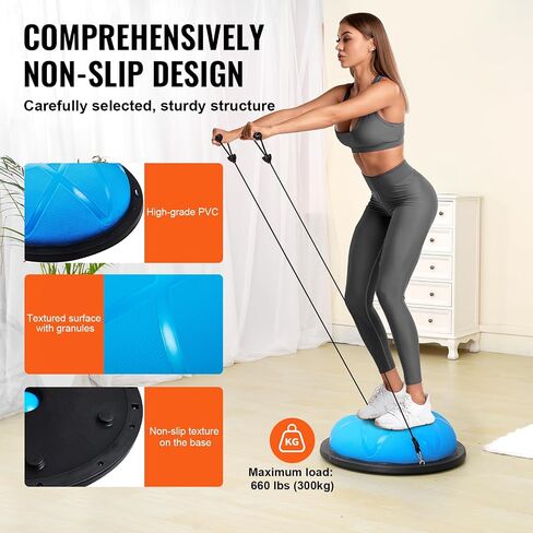 VEVOR Half Exercise Ball Trainer, 23 inch Balance Ball Trainer, 660lbs Capacity Stability Ball, Yoga Ball with Resistance Bands & Foot Pump, Strength Fitness Ball for Home Gym, Full Body Workout, Gray in Kuwait
