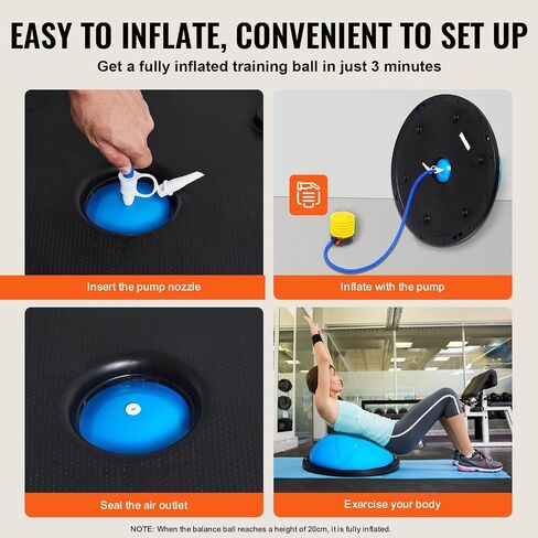 VEVOR Half Exercise Ball Trainer, 23 inch Balance Ball Trainer, 660lbs Capacity Stability Ball, Yoga Ball with Resistance Bands & Foot Pump, Strength Fitness Ball for Home Gym, Full Body Workout, Gray in Kuwait