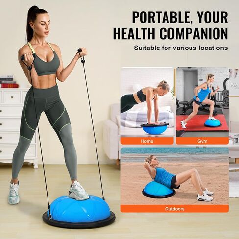 VEVOR Half Exercise Ball Trainer, 23 inch Balance Ball Trainer, 660lbs Capacity Stability Ball, Yoga Ball with Resistance Bands & Foot Pump, Strength Fitness Ball for Home Gym, Full Body Workout, Gray in Kuwait