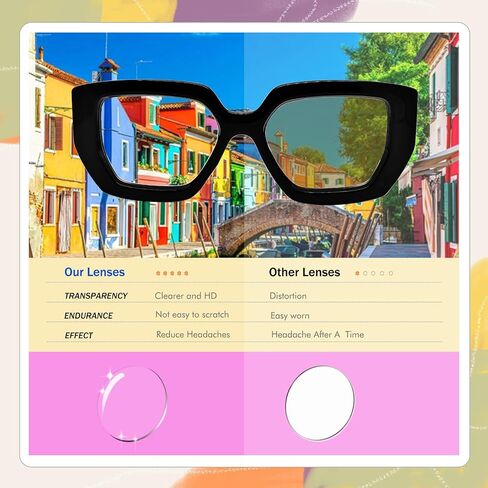 Thick Frame Blue Light Glasses for Women Men Fashion Oversized Square Computer Gaming Eyeglasses with Multicolor in Saudi Arabia