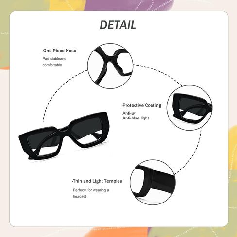 Thick Frame Blue Light Glasses for Women Men Fashion Oversized Square Computer Gaming Eyeglasses with Multicolor in Saudi Arabia