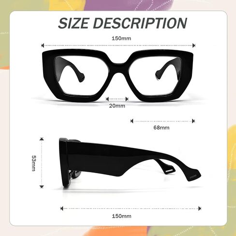 Thick Frame Blue Light Glasses for Women Men Fashion Oversized Square Computer Gaming Eyeglasses with Multicolor in Saudi Arabia