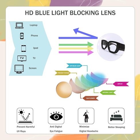 Thick Frame Blue Light Glasses for Women Men Fashion Oversized Square Computer Gaming Eyeglasses with Multicolor in Saudi Arabia