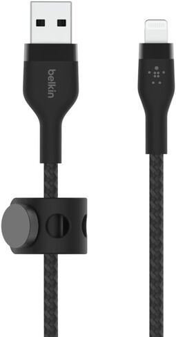 Belkin BoostCharge Pro Flex Braided USB Type A to Lightning Cable (2M/6.6FT), MFi Certified Charging Cable for iPhone 14, 13, 12, 11, Pro, Max, Mini, SE, iPad - Black in Kuwait