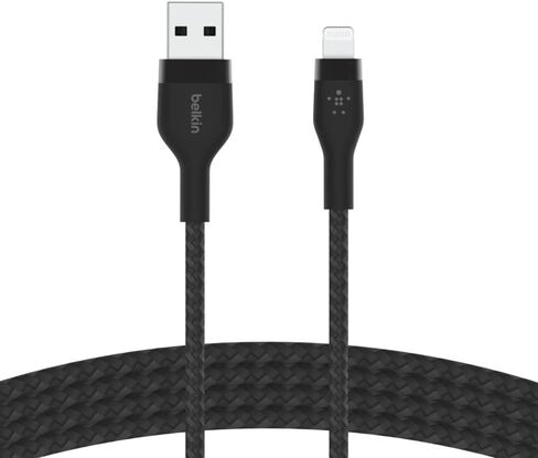 Belkin BoostCharge Pro Flex Braided USB Type A to Lightning Cable (2M/6.6FT), MFi Certified Charging Cable for iPhone 14, 13, 12, 11, Pro, Max, Mini, SE, iPad - Black in Kuwait