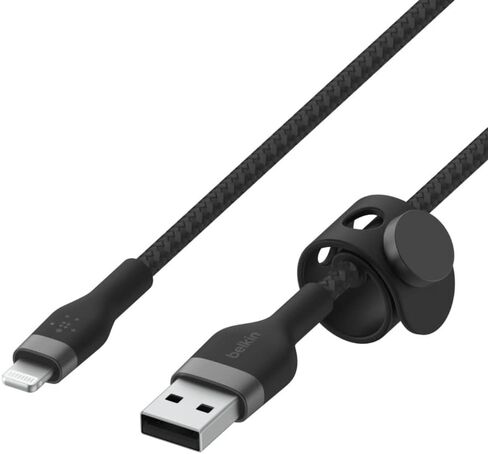 Belkin BoostCharge Pro Flex Braided USB Type A to Lightning Cable (2M/6.6FT), MFi Certified Charging Cable for iPhone 14, 13, 12, 11, Pro, Max, Mini, SE, iPad - Black in Kuwait