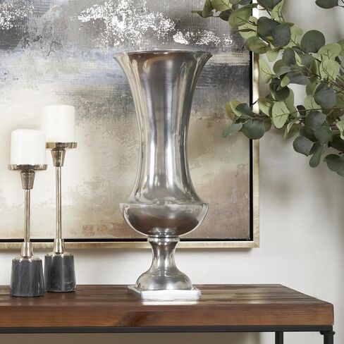 Deco 79 Aluminum Metal Decorative Vase Pedestal Trumpet Centerpiece Vase, Flower Vase for Home Decoration 9" x 9" x 21", Silver in Saudi Arabia