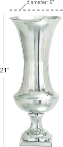 Deco 79 Aluminum Metal Decorative Vase Pedestal Trumpet Centerpiece Vase, Flower Vase for Home Decoration 9" x 9" x 21", Silver in Saudi Arabia