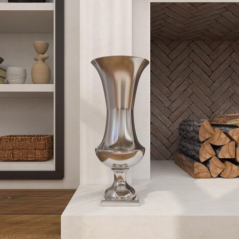 Deco 79 Aluminum Metal Decorative Vase Pedestal Trumpet Centerpiece Vase, Flower Vase for Home Decoration 9" x 9" x 21", Silver in Saudi Arabia