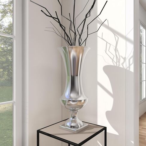 Deco 79 Aluminum Metal Decorative Vase Pedestal Trumpet Centerpiece Vase, Flower Vase for Home Decoration 9" x 9" x 21", Silver in Saudi Arabia