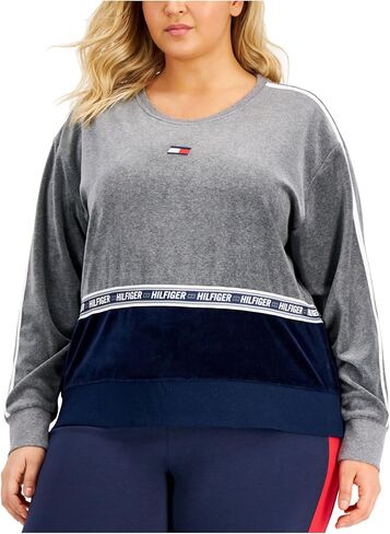 Tommy Hilfiger Sport Womens Plus Velour Fitness Sweatshirt Gray 2X in Saudi Arabia