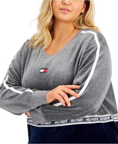 Tommy Hilfiger Sport Womens Plus Velour Fitness Sweatshirt Gray 2X in Saudi Arabia