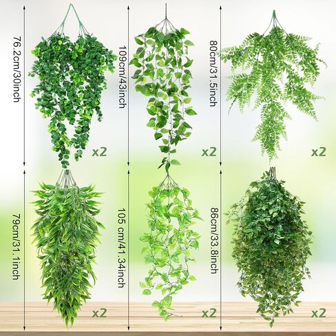 Hoteam 12 Pcs Artificial Hanging Plants Fake Ivy Vines with Fake Leaves for Living Room Decor Indoor Outdoor Decorations for Patio Artificial Plants Greenery for House Wall, No Basket (Assorted) in Kuwait
