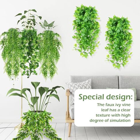 Hoteam 12 Pcs Artificial Hanging Plants Fake Ivy Vines with Fake Leaves for Living Room Decor Indoor Outdoor Decorations for Patio Artificial Plants Greenery for House Wall, No Basket (Assorted) in Kuwait