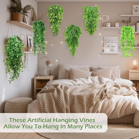 Hoteam 12 Pcs Artificial Hanging Plants Fake Ivy Vines with Fake Leaves for Living Room Decor Indoor Outdoor Decorations for Patio Artificial Plants Greenery for House Wall, No Basket (Assorted) in Kuwait