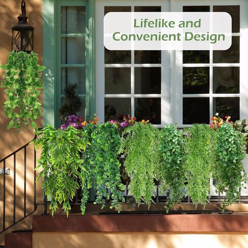 Hoteam 12 Pcs Artificial Hanging Plants Fake Ivy Vines with Fake Leaves for Living Room Decor Indoor Outdoor Decorations for Patio Artificial Plants Greenery for House Wall, No Basket (Assorted) in Kuwait
