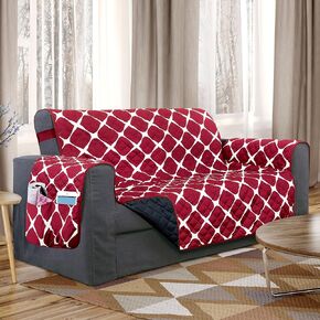 Elegant Comfort Quilted Furniture Protectors Solid and Printed Design Reversible Slipcovers Featuring Elastic Straps and Smart Pockets Great for Pets, Kids and More, Bloomingdale Chair, Cream/Taupe