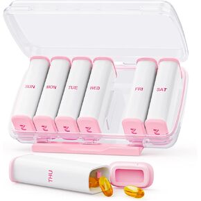 Pink Weekly Pill Organizer 2 Times a Day with Dual Damp-Proof Design, Portable AM PM Pill Box 7 Day, Detachable Pill Case for Pocket, Purse, Large Pill Container for Vitamins, Fish Oils