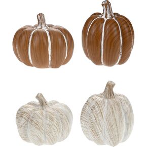 Farmhouse Tiered Tray Decor Fall Autumn Home Decorations - Set of 4 (Faux Wood Pumpkins)