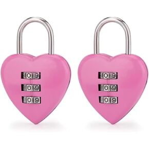 2 PCS Pink Love Heart Shape Combination Padlock for Girls Women, Mini 3-Digit Password Resettable Code Locker Lock for School Pink Combination Locks